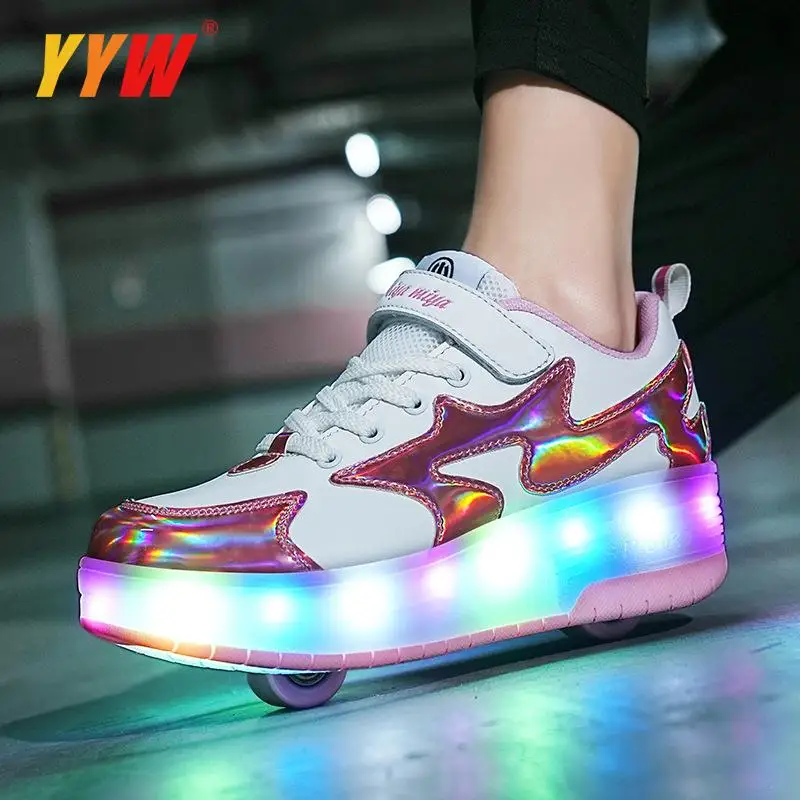 

2023 Glowing Illuminated Sneakers With Wheels Roller Skate Shoes Wheel Led Shoes Kids Girls Children Boys Light Up Luminous