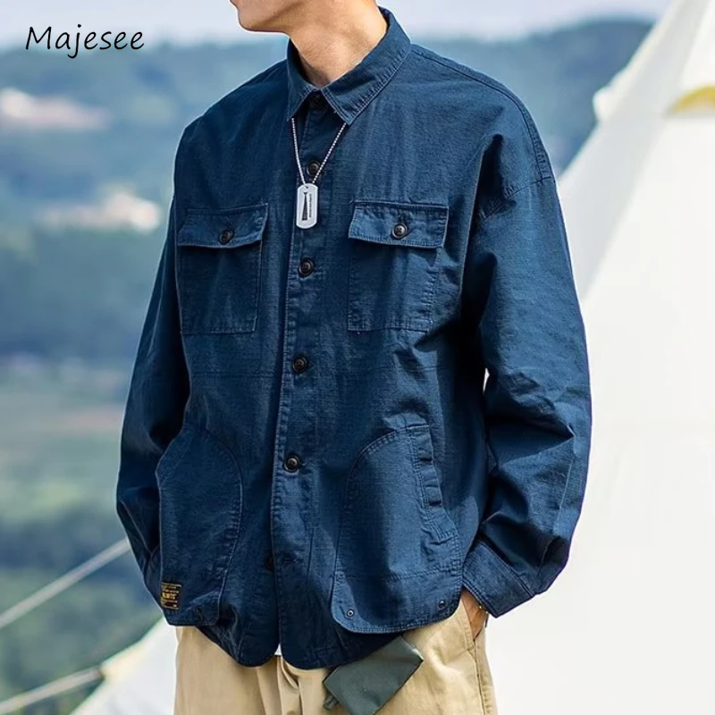 

Denim Jackets Men Loose Spring Summer Pure Color Handsome European Style Minimalist Streetwear Hipster Slouchy Pockets Harajuku