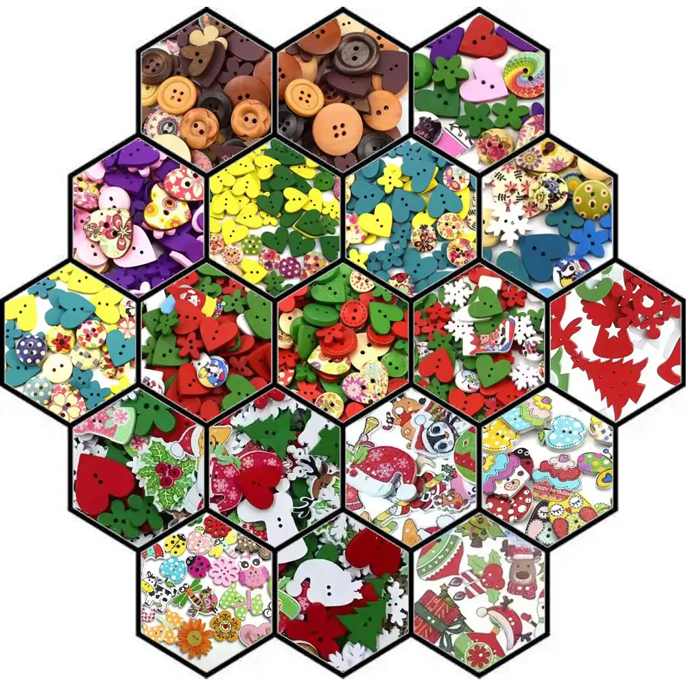 

300PCS Christmas Wooden Buttons Mini Xmas Tree Snowflake Sewing Buttons for Home Xmas Holiday Scrapbook Clothes Accessories