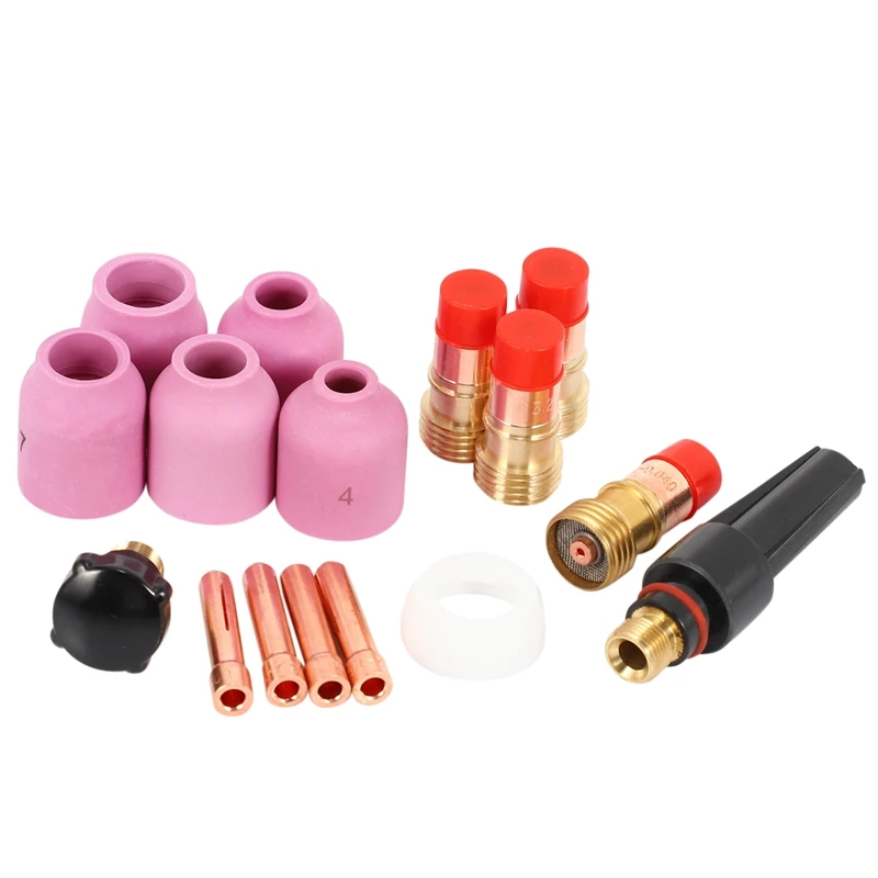 TIG Welding Torches Stubby Gas Lens Collets Alumina Nozzles Back Cap Kit For SR WP 17 18 26 Series 16Pcs