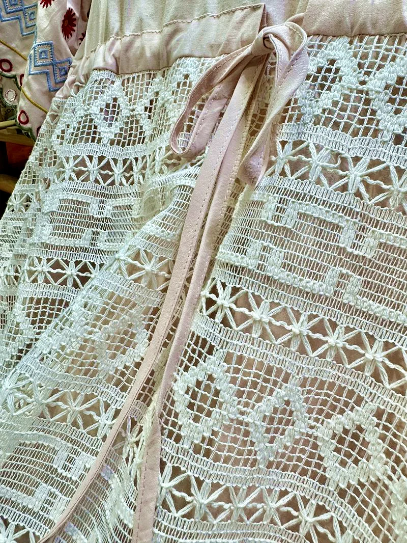 Vintage Lace Cover Fringes Cotton Floral Lace Ethnic Bali Midi Dress for Women Summer Boho Gypsy Hippie Ibiza Sweet Long Dress