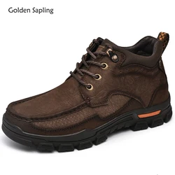 Golden Sapling Men's Outdoor Shoes Genuine Leather Boots Retro Work Shoe Platform Footwear Mountain Leisure Ankle Boot for Men