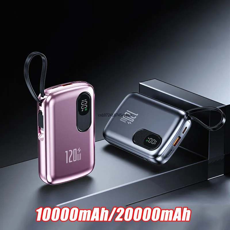 20000mAh Power Bank 120W Portable Charger with Built-in USB-C Cable for iPhone 17 16 15 14 13 Pro Xiaomi Samsung Mini Powerbank