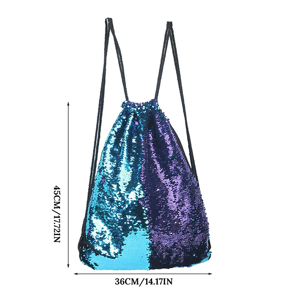 Zaino con coulisse borsa da donna con paillettes in ecopelle custodia per sport all\'aria aperta blu scuro viola