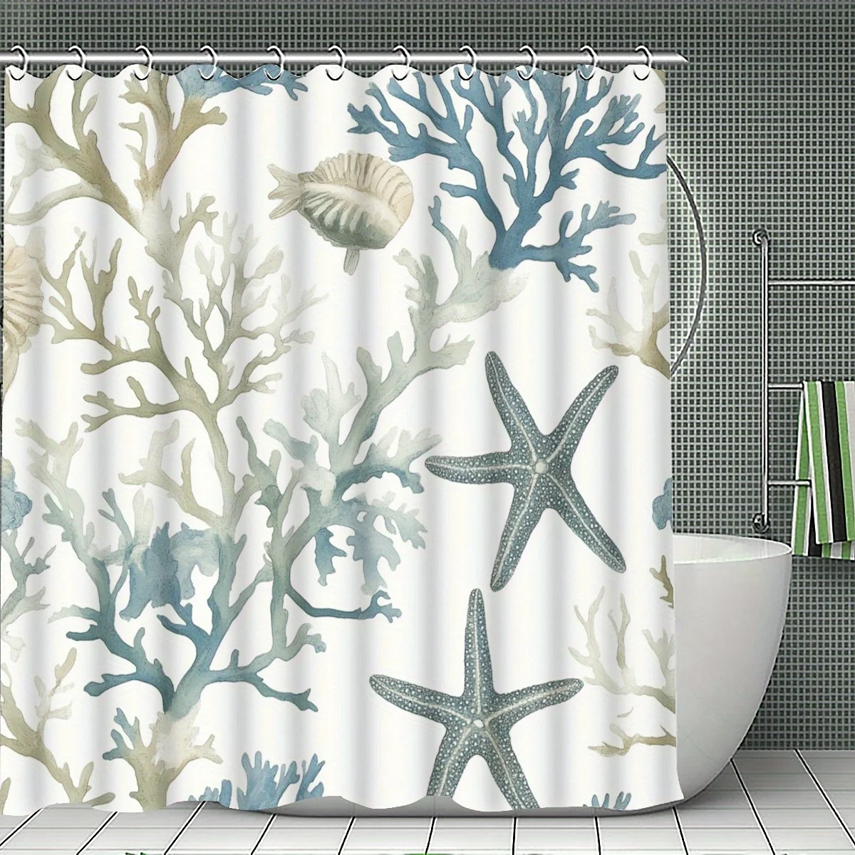 Coastal Starfish Coral Bath Mat Set Bathroom Rug Decor Nautical Tropical Beach Style Bathroom Home Decor Accessories