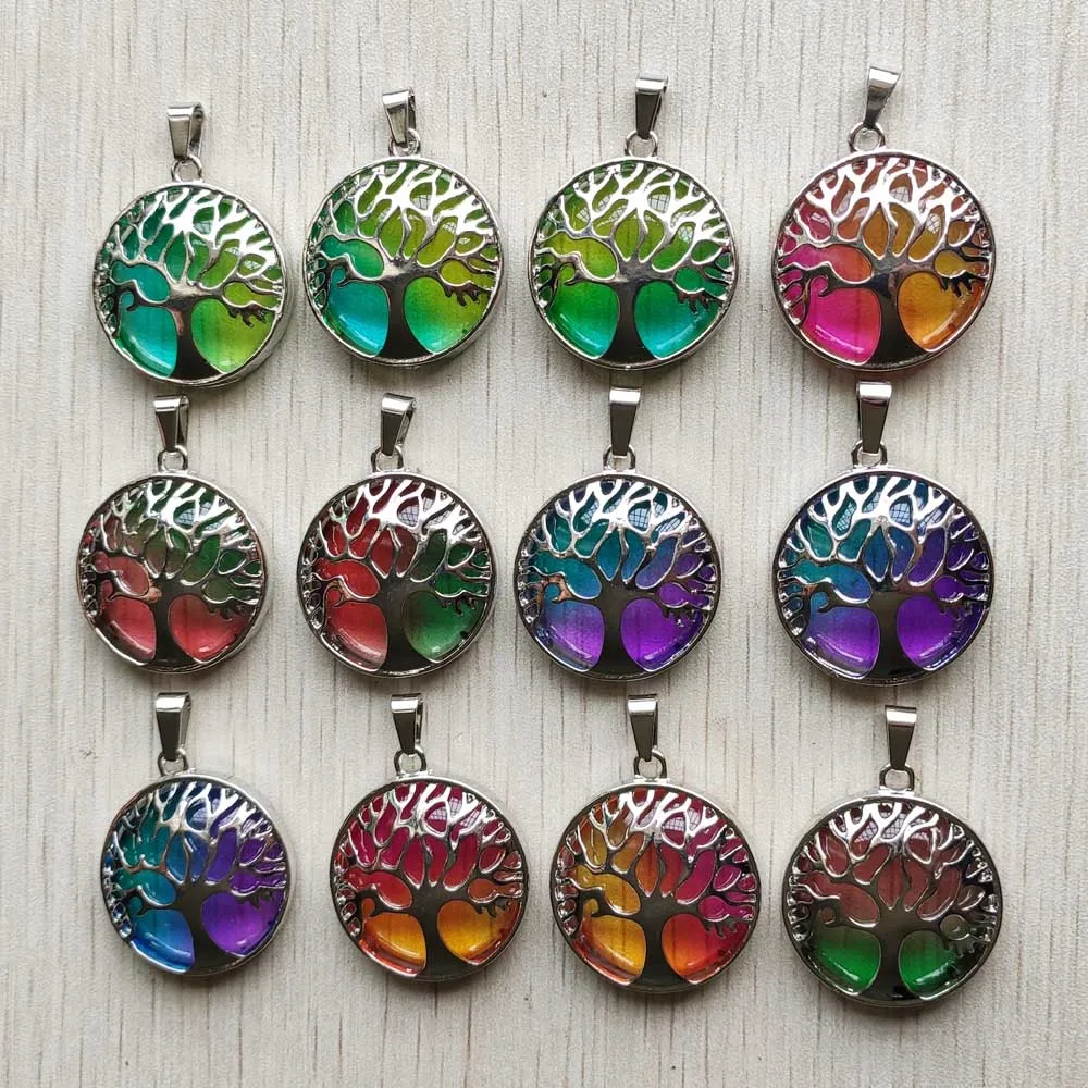 Beautiful colorfull glass alloy tree of life Pendants for jewelry accessories making supplies free shipping Wholesale 12pcs/lot