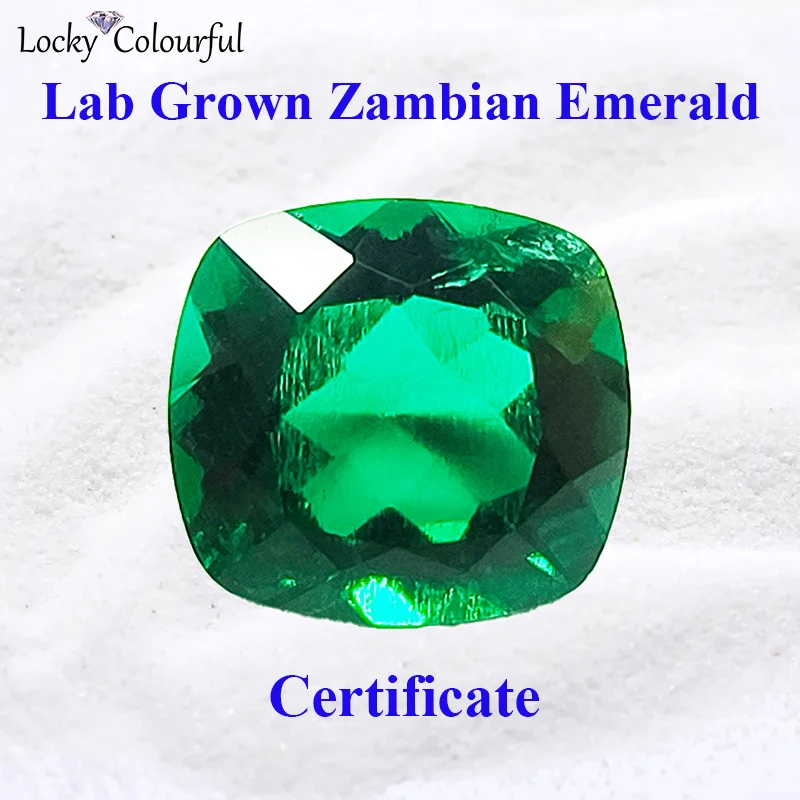 

Lab Grown Zambian Emeralds Square Cushion Cut Surface with Cracks Inclusions Inside for DIY Jewelry Selectable AGL Certificate