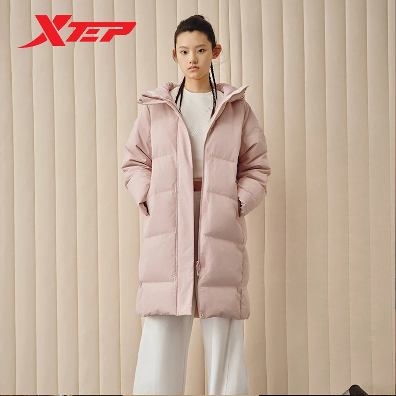 Xtep Down Jacket For Women Casual Fashion Street Style 2023 Winter Women's Coat Wind Proof Retro Hooded Tops 877428190039