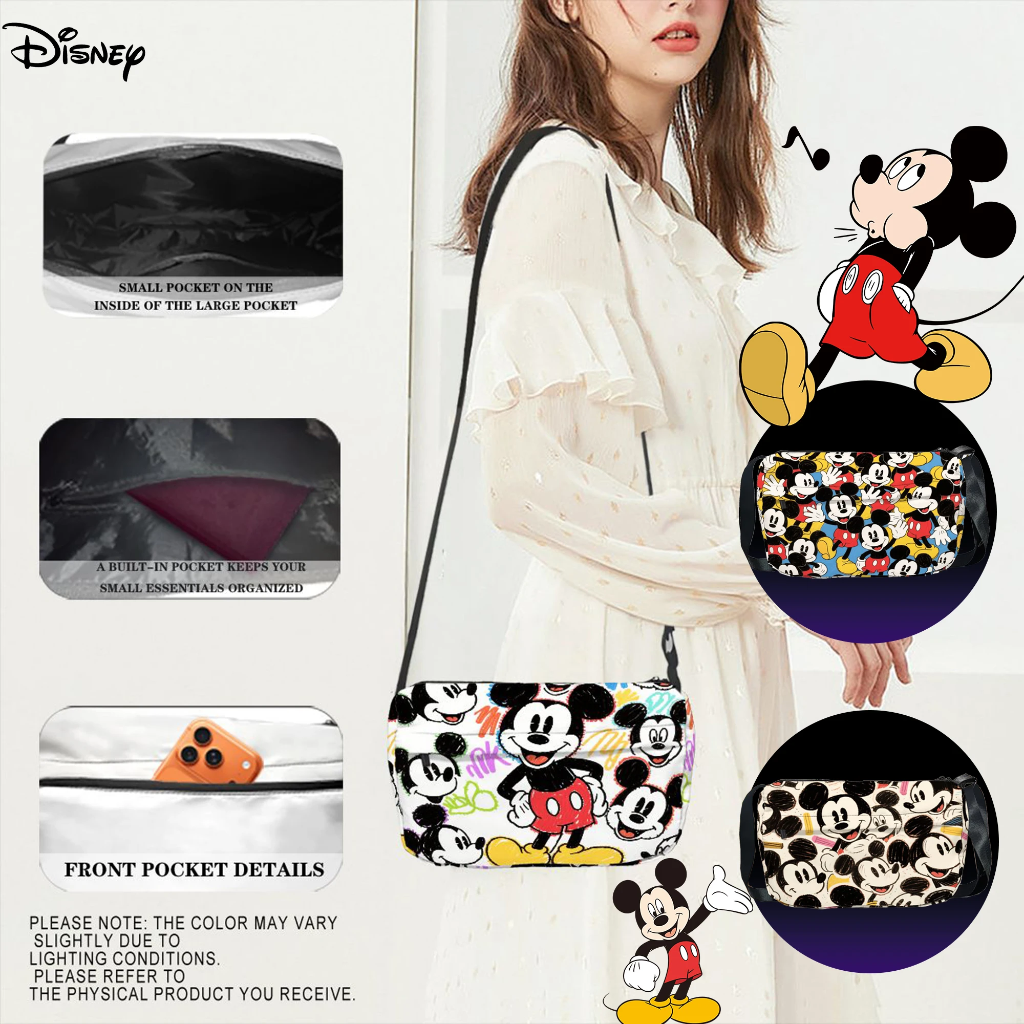 

Disney, shoulder bag, crossbody bag, Mickey print, cute, casual, retro, stylish, portable, travel, gift, everyday