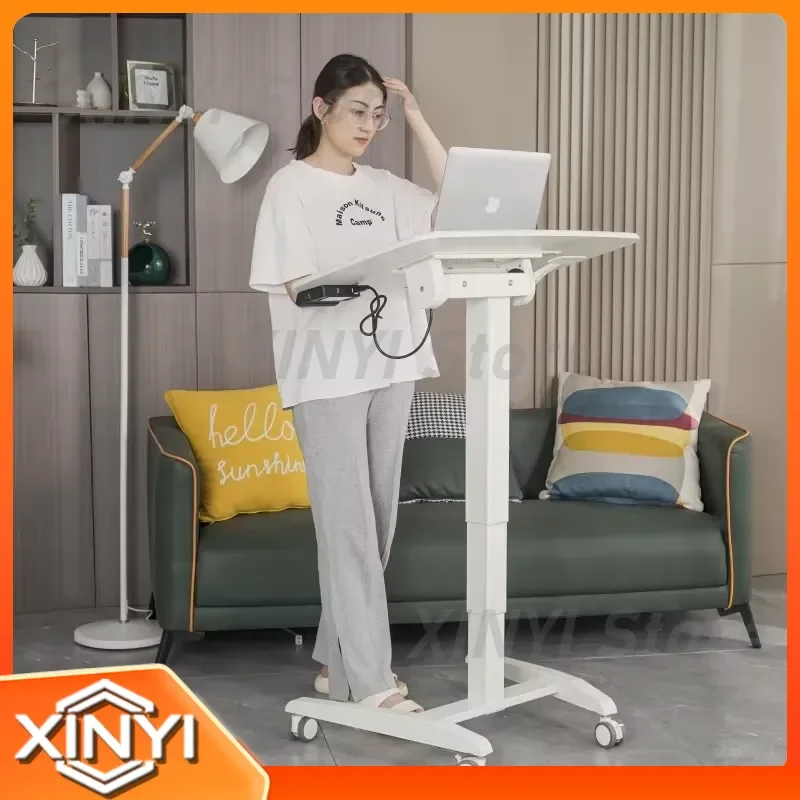 Electric Foldable Standing Lift Workbench for Laptop Desk Mobile Bedside Table for Home Office Durable Metal Material Height