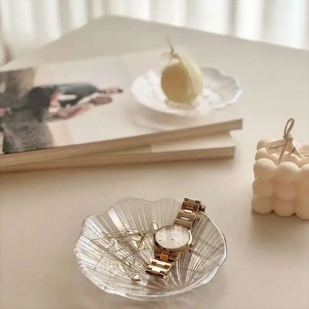 

Practical Glass Jewelry Display Plate Shell Shape Jewelry Organizer Earrings Display Tray Nordic Style Photo Props Girl Gift