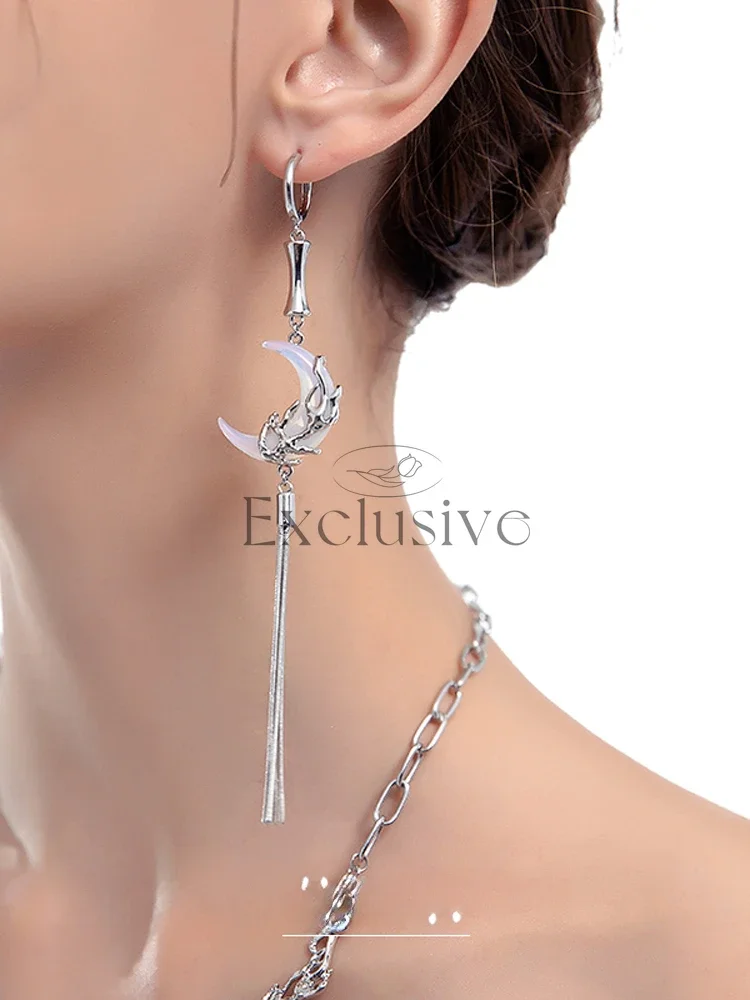 Moon fringed earrings women's new stud earrings