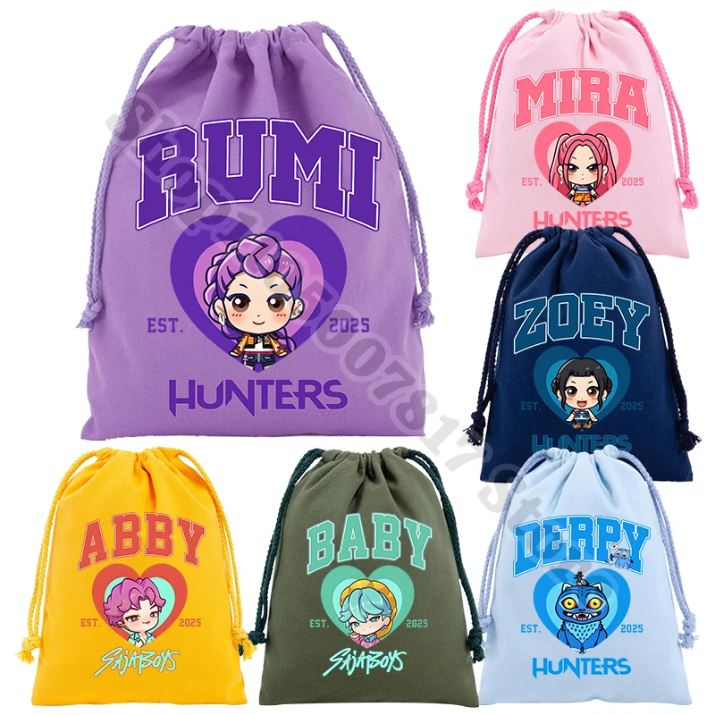 KPop شيطان الصيادين الاطفال الكرتون لطيف حقائب اليد أنيمي المطبوعة الرباط حقيبة الأطفال القطن كيس التخزين أكياس الهدايا الإبداعية 2025