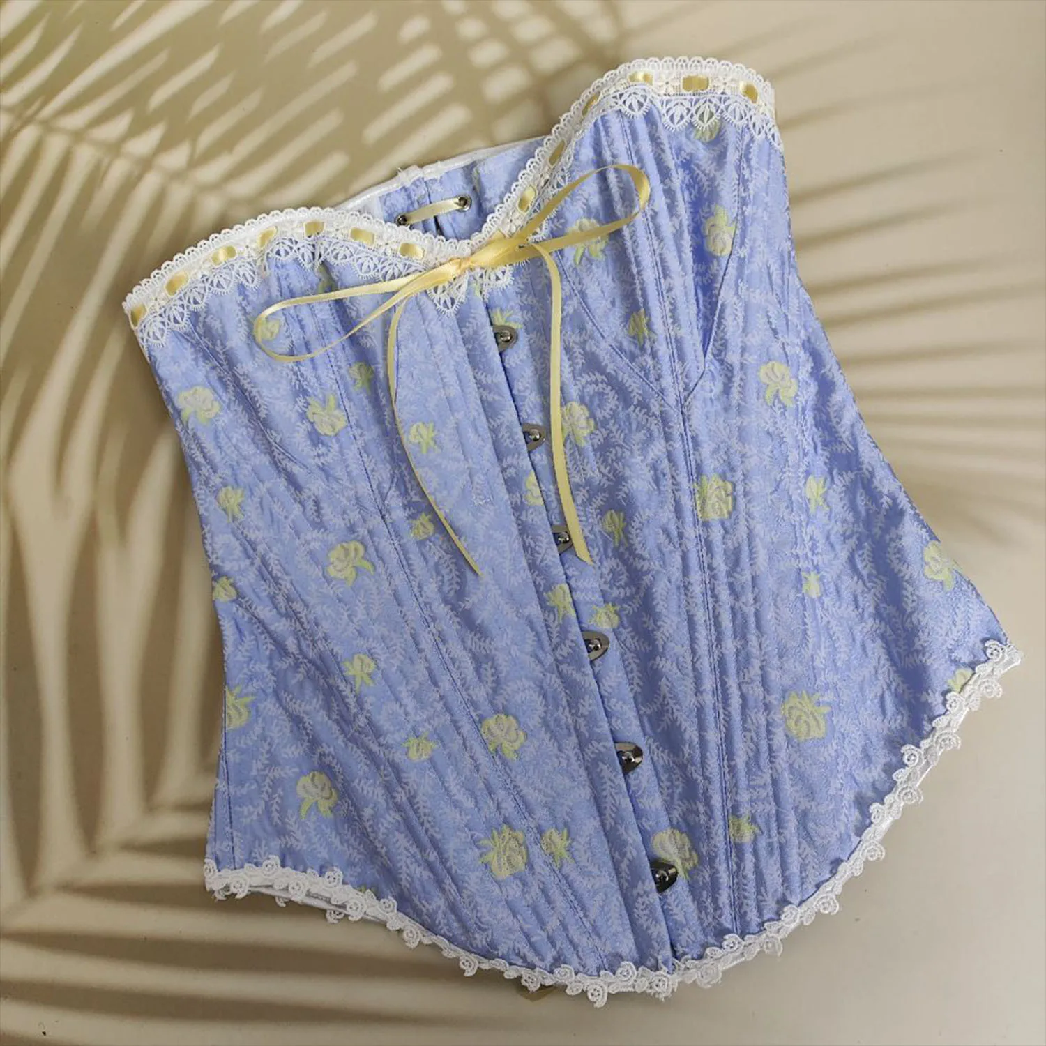 

Light Luxury Palace Retro Style Women Sexy Blue Corset Lace-up Gothic Jacquard Printed Lingerie Waist Body Shaper Bustiers