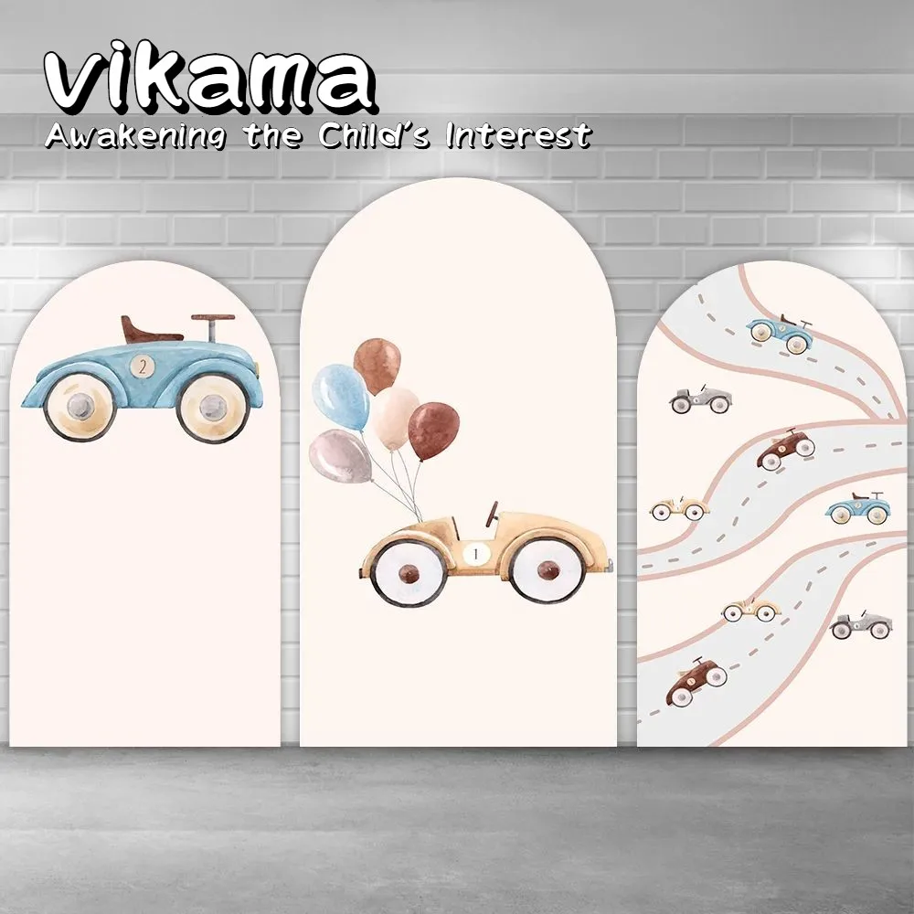 VIKAMA Vintage-Auto-Ballonbogen-Hintergrund, geeignet für Baby-Jungen-Taufparty – Party-Dekoration für den ersten Geburtstag