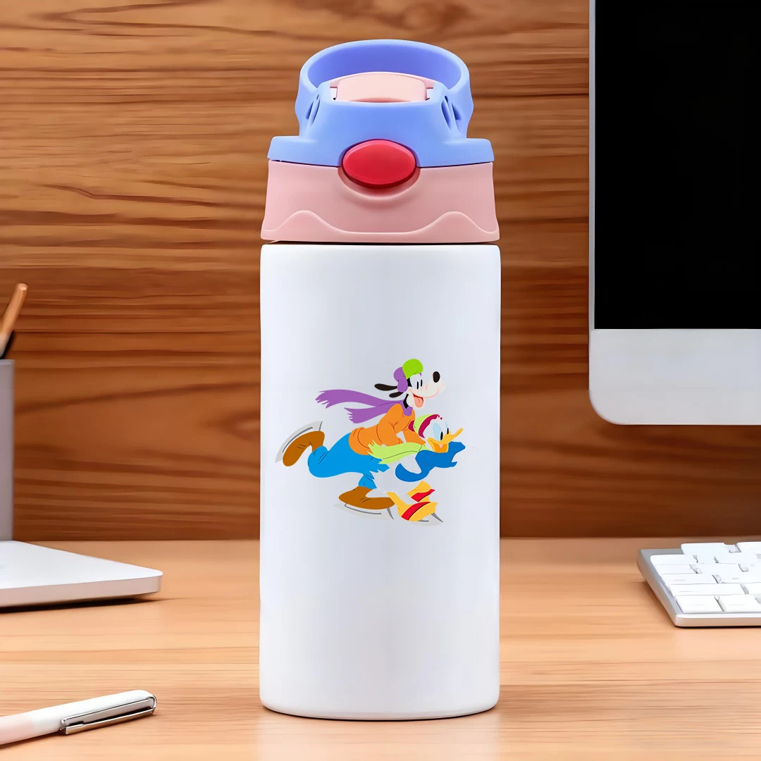 

Disney vacuum cup featuring classic cartoon characters ice skating scene 304 stainless steel cartoon straw cup kids water bo