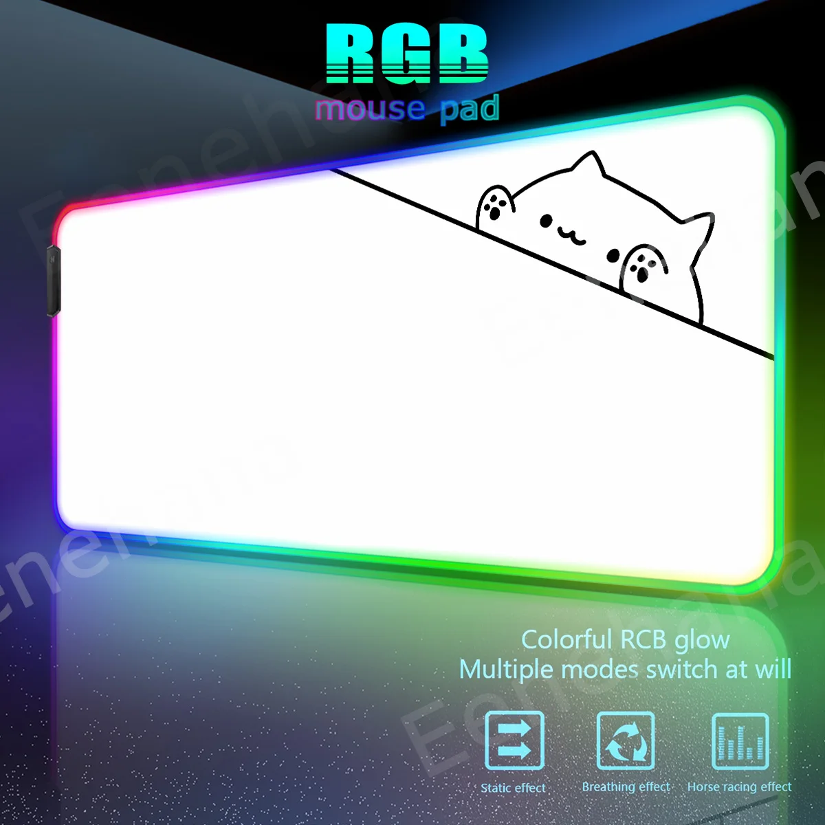 

RGB Kawaii Cat Large Black and White PC Gaming Accessories Mouse Pad HD Desk LED Xxl Extended Pad Computer Personality Carpets