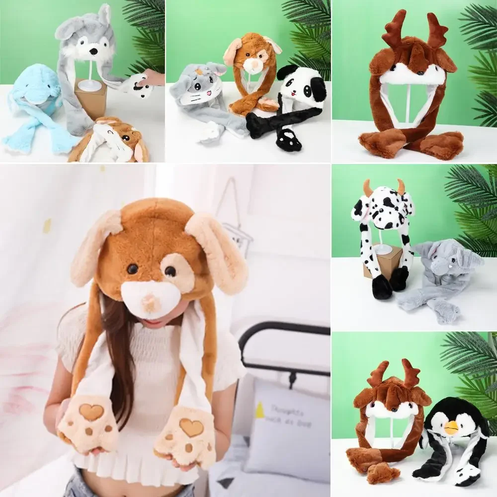 Cute Moving Jumping Warm Animals Ear Hat Funny Cap Rabbit Pinch Airbag Plush