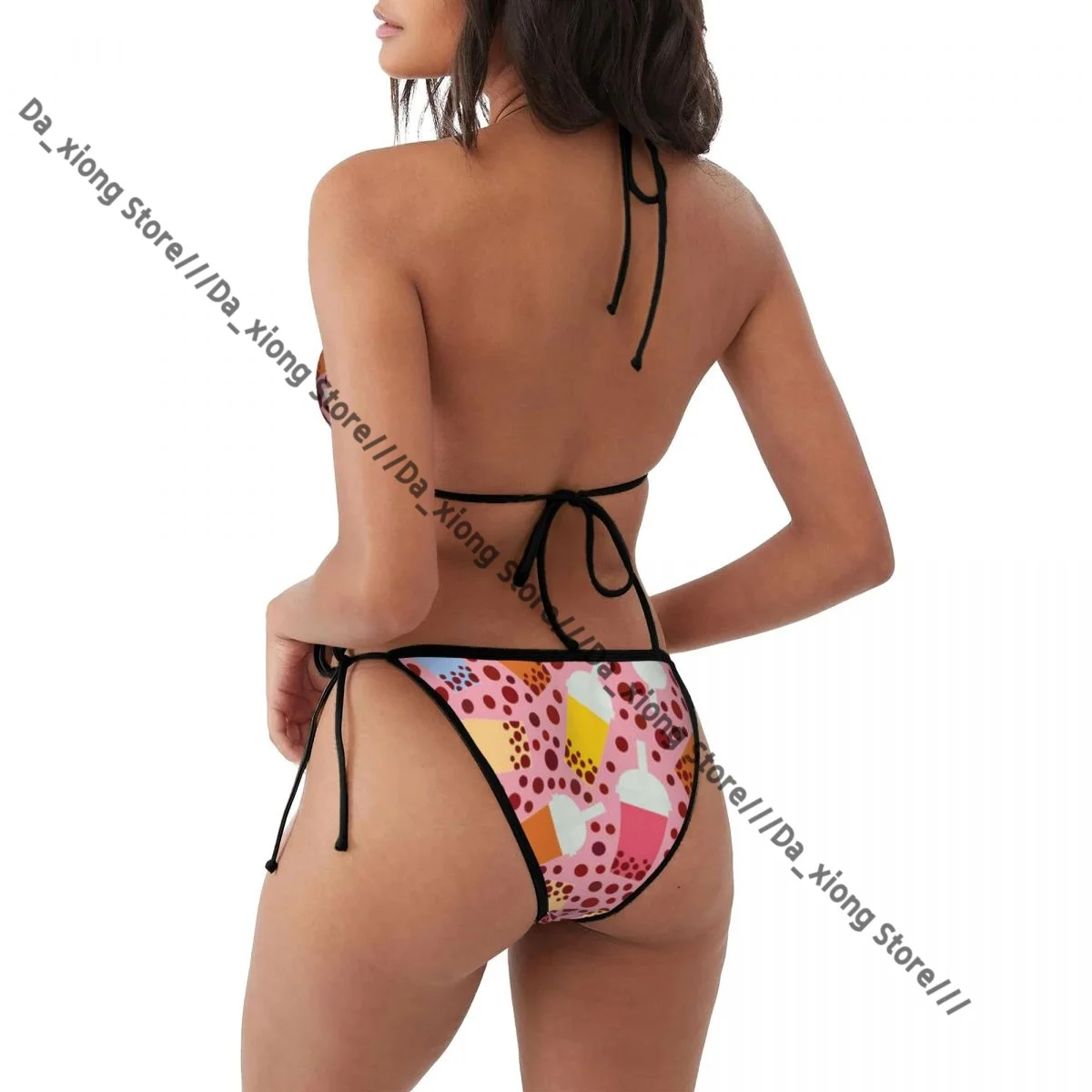 Vrouw badmode string bikini set sexy badpakken bubble tea met fruit en bessen melk cocktails pakken bandage vrouwelijke strandkleding