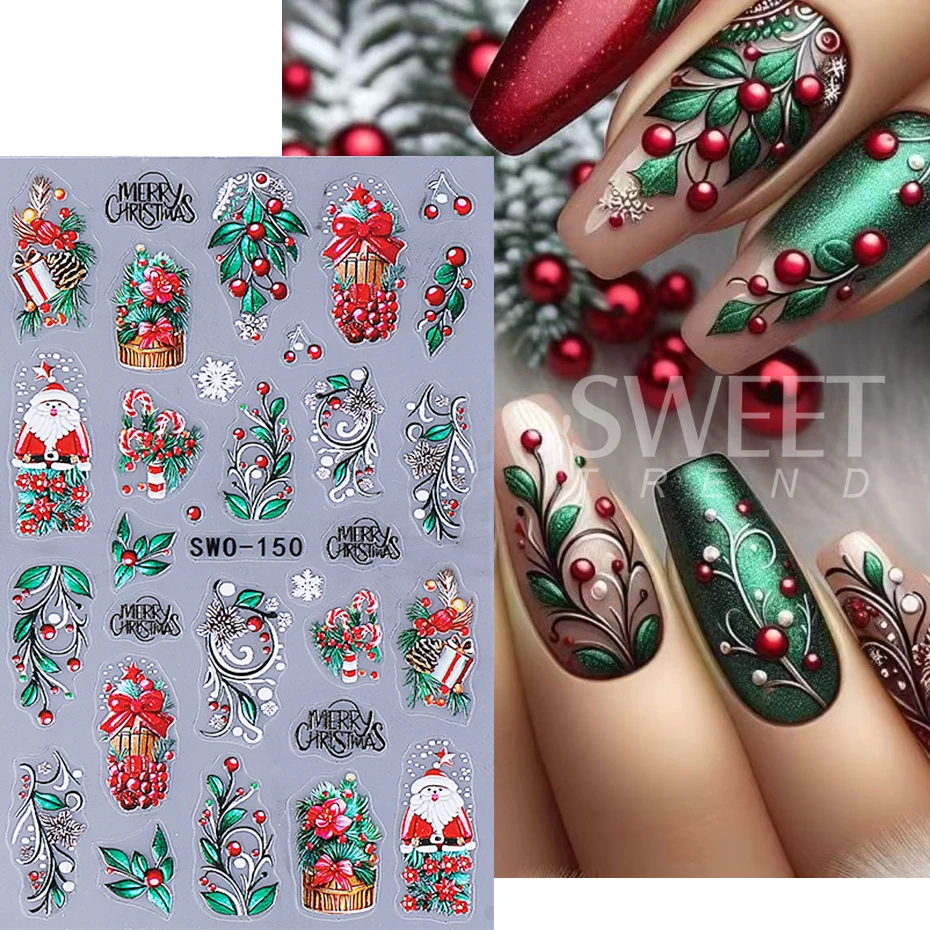 2 pezzi adesivi per unghie di Natale simpatico pinguino alce fiocco di neve agrifoglio regalo adesivo in rilievo decalcomanie per unghie decorazione manicure fai da te cursori