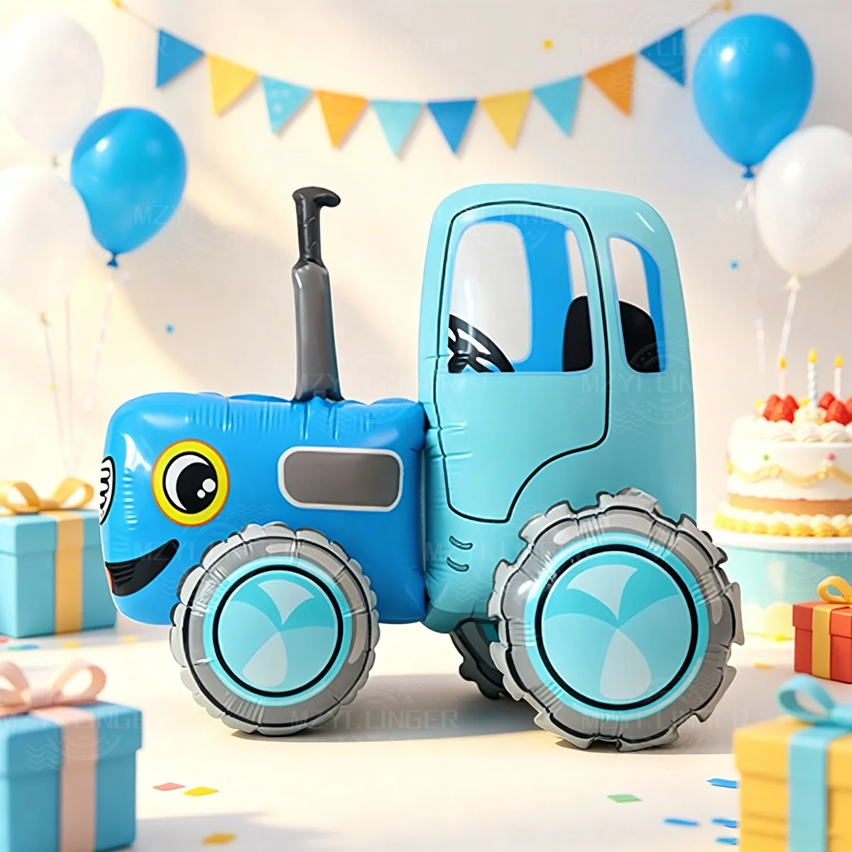 Cartoon Blauer Traktor Aluminiumfolien-Ballon-Set, geeignet für Geburtstags- und Taufthemen-Party-Hintergrunddekoration – Detail 3