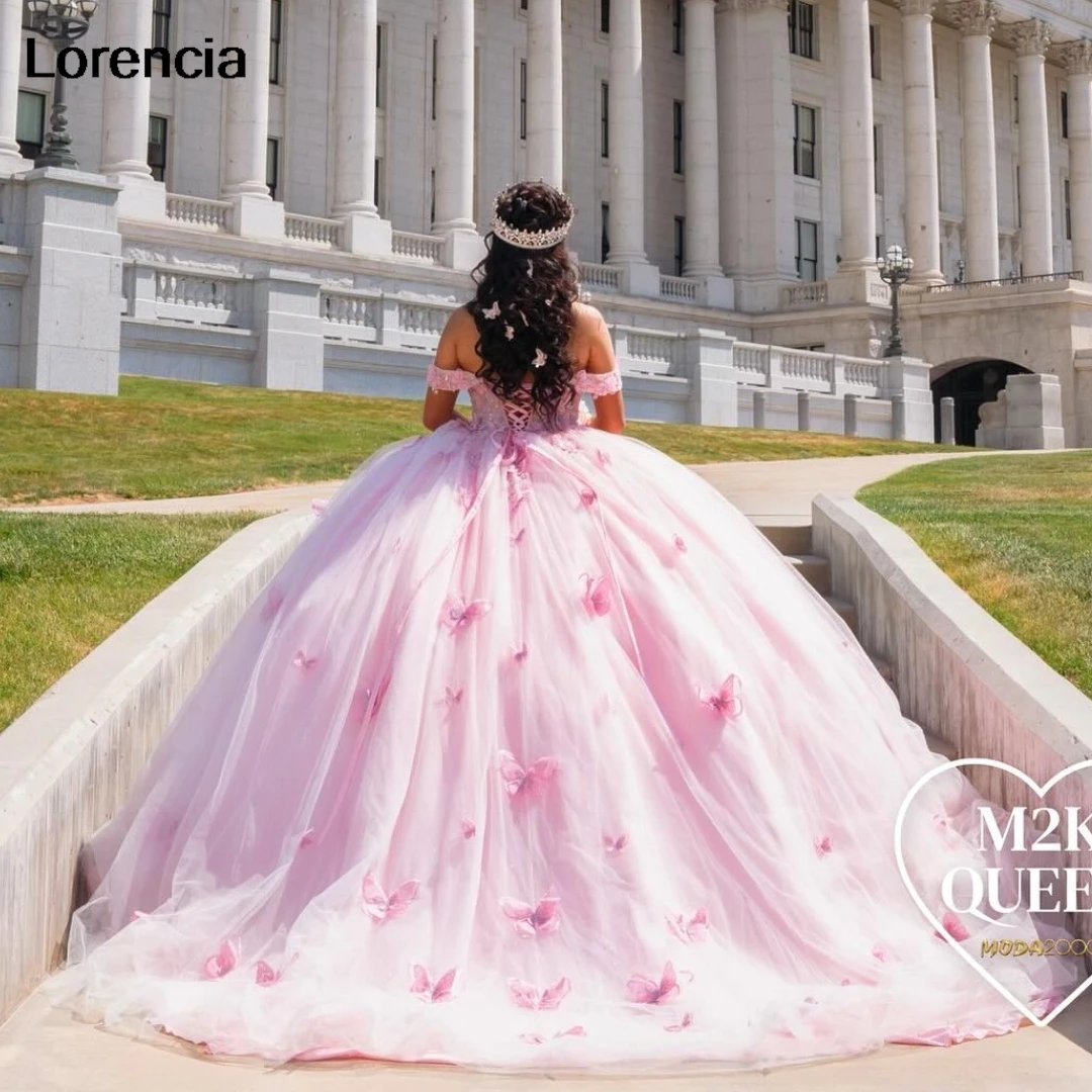 فستان Quinceanera وردي مكسيكي مخصص فستان حفلة على شكل فراشة مزين بالخرز مشد حلو 16 فيستدوس دي 15 أنيو YQD895