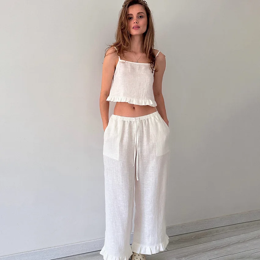 New Pure Cotton Comfortable Suspenders Trousers Home Clothes Ladies Spring and Summer Loose Casual Pajamas