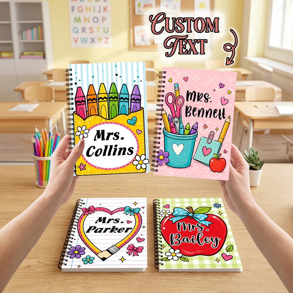 Personalized Custom Text Spiral Notebook,Custom Name Notebook,Multi Style Pattern Wire bound Journal,Teacher Appreciation Gift