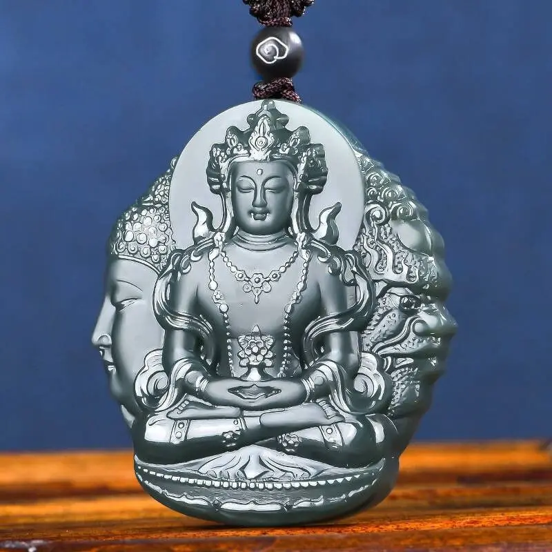 

Natural Nephrite Jade Green Tara Necklace Men Women Lucky Charms Amulets Genuine Chinese Hetian Jade Green Tara Pendant Necklace