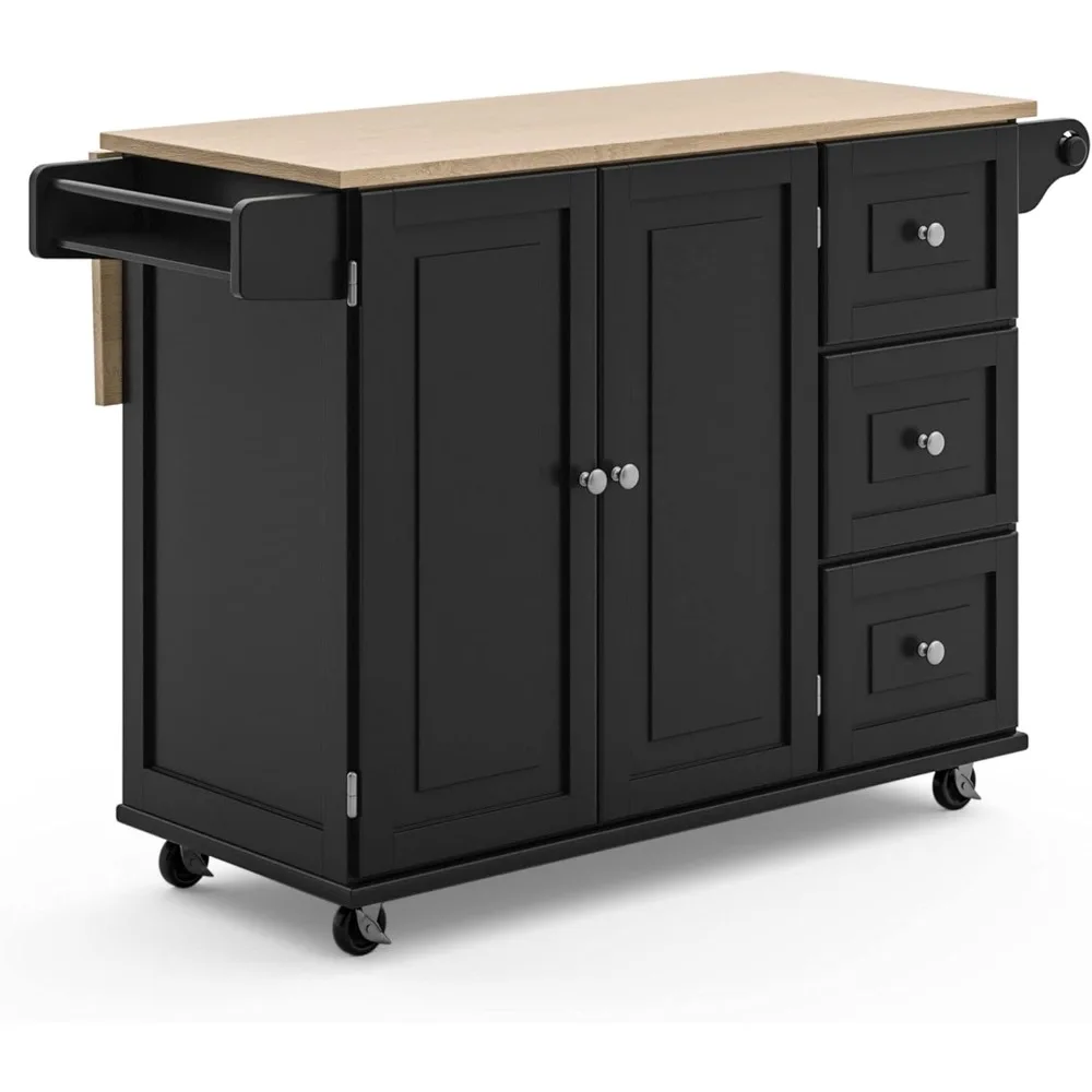 

Dolly Madison Kitchen Cart with Wood Top and Drop Leaf Breakfast Bar, Rolling Mobile Kitchen Island with Storage