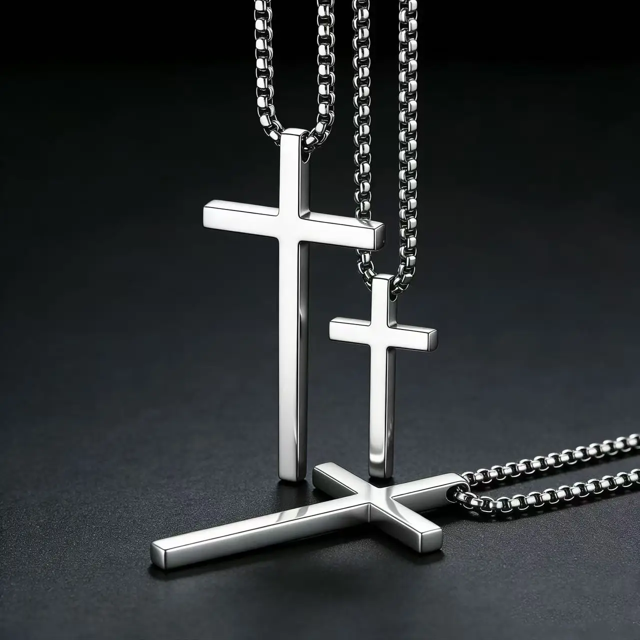 HNSP Minimalistische massive Kreuz-Halskette aus 316L-Edelstahl, wasserdichter Kreuzanhänger für Männer und Frauen, Schwarz, Silber, Gold – Detail 6