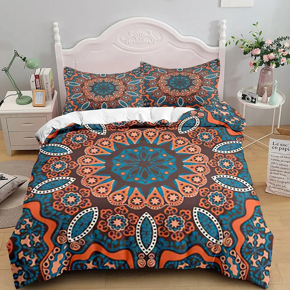 

Bohemian Mandala Duvet Cover Set KingQueen Size Red Abstract Boho Lotus Bedding Set Women Exotic Floral Polyester Quilt Cover