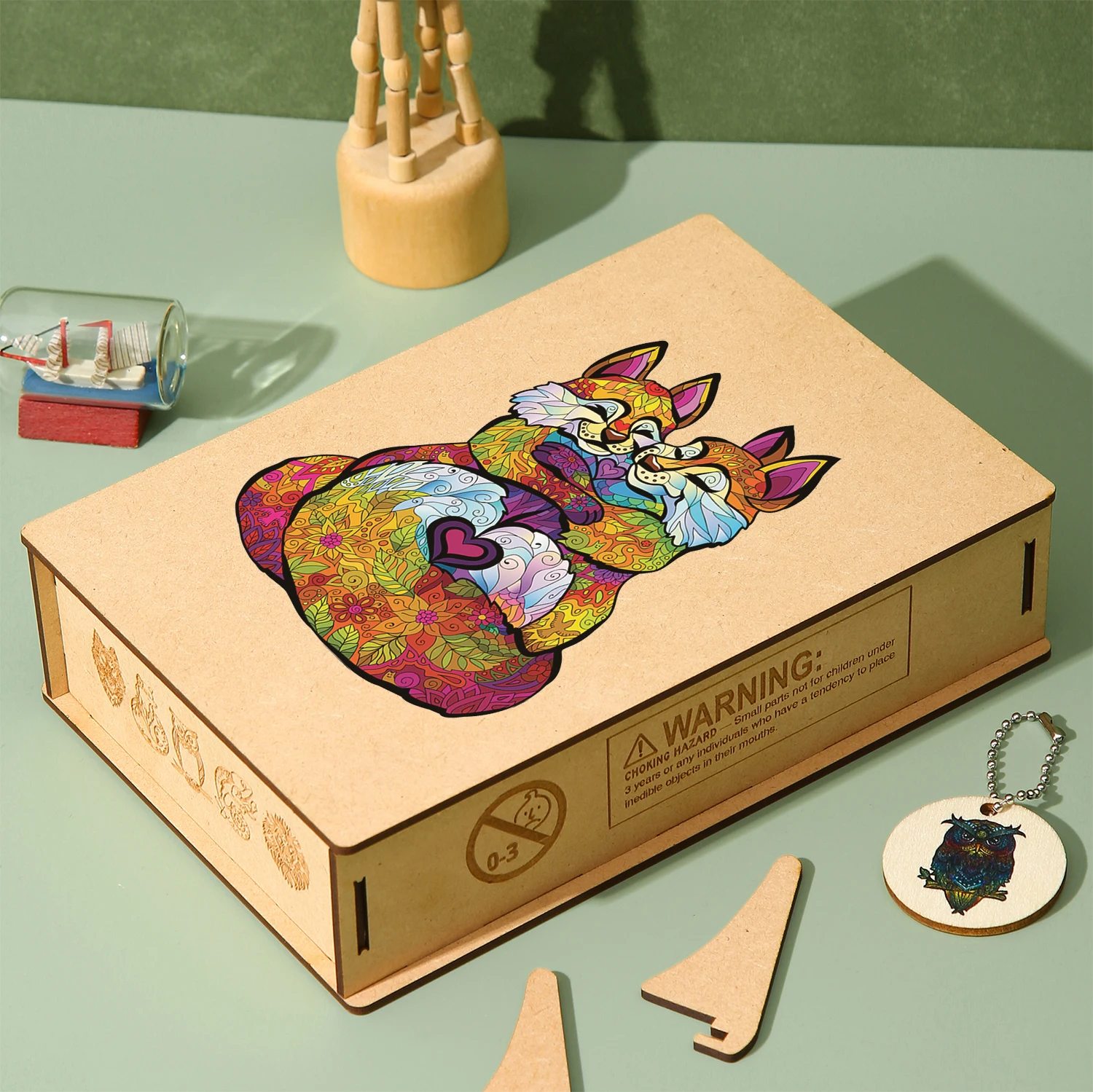 Superb Wooden Animal Puzzles Fox Jigsaw Puzzles Brightly Colored DIY Crafts Elegant Shape Educational Toys For Adults Kids