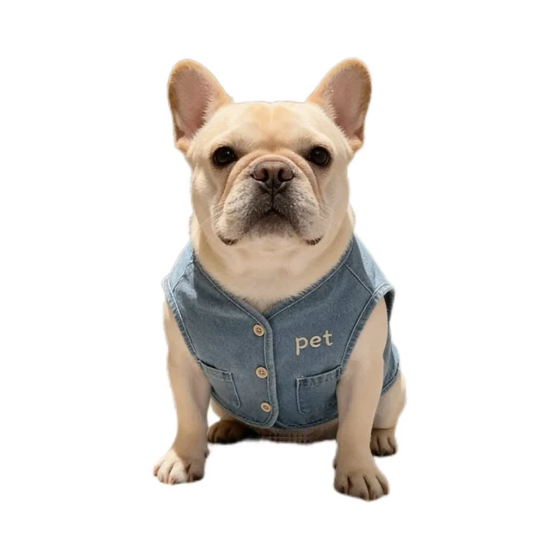 Spring Pug Dog Clothes Denim Jeans Vest Autumn Pet Apparel French Bulldog Clothing West Highland White Terrier Costume Dog Coat