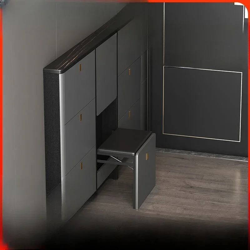 Ultra-thin shoe cabinet 13cm household door seated integrated extremely narrow tipping bucket solid wood rock slab