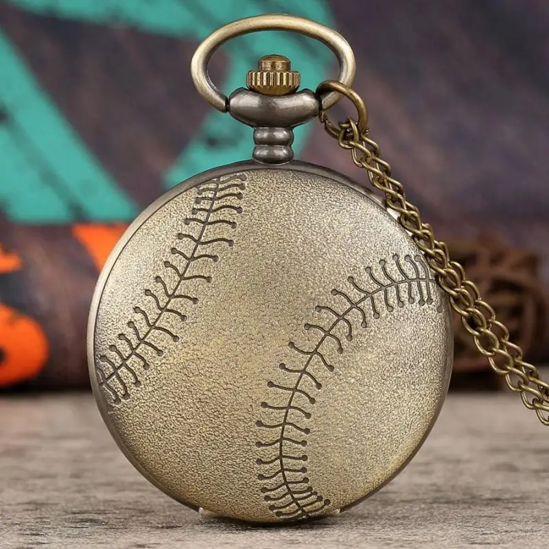 Retro Bronze BaseBall Design Softball Outdoor Jewelry Necklace Pendant Chain Clock Hours Souvenir Cosplay Gifts  Sport Watches