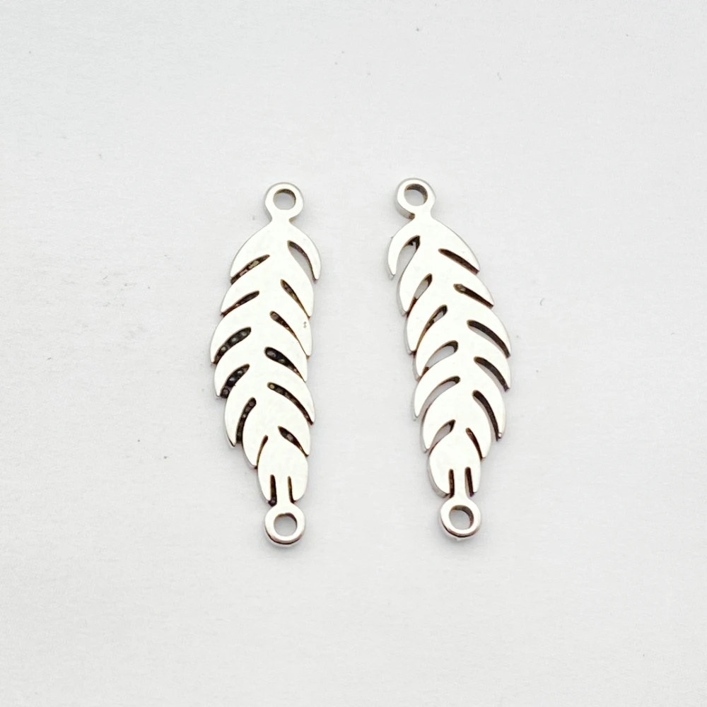 22*6mm Classical Leaves Charm 10Pcs Metal Steel Long Leaf Pendant Bracelet Connectors Findings For Diy Making