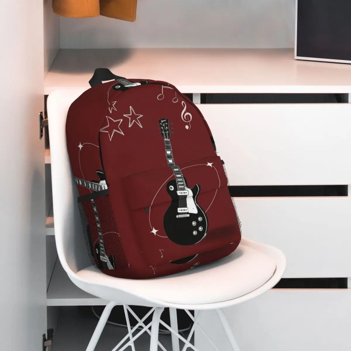 Red Cartoon Electric Guitar Backpack Student BookBag Children School Bag Computer Shoulder Bags for Men Women