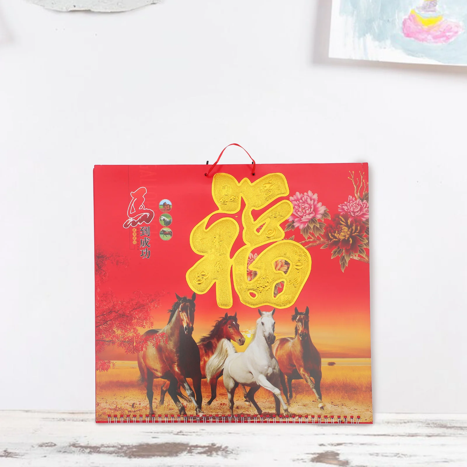 

2Pcs Traditional Chinese Year of Horse 2026 Lunar Calendar Hanging Monthly Wall Calendar Home Office Festive Decoration
