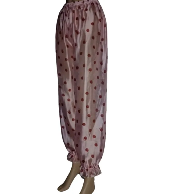 

Sexy Men's Glossy Pants Silk Soft Printed Thin Trousers Women's Breathable Comfortable Transparent Ruffled Lantern Pajamas Pants