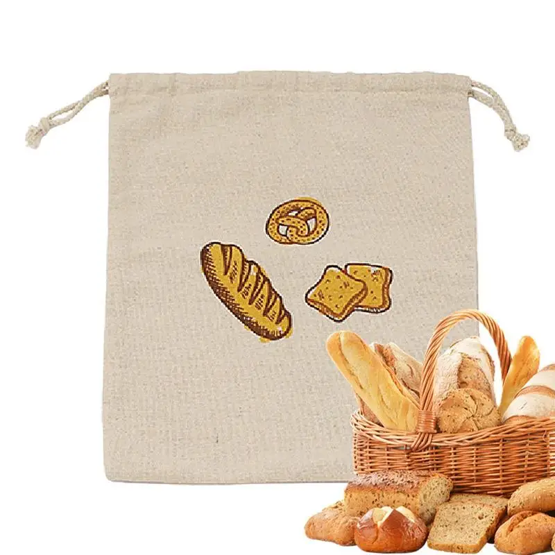 Linen Bread Bag Baguette Cotton Drawstring Storage Bag Homemade Artisan Bread Storage Pouch Food Storage Bag Baguette Sourdough