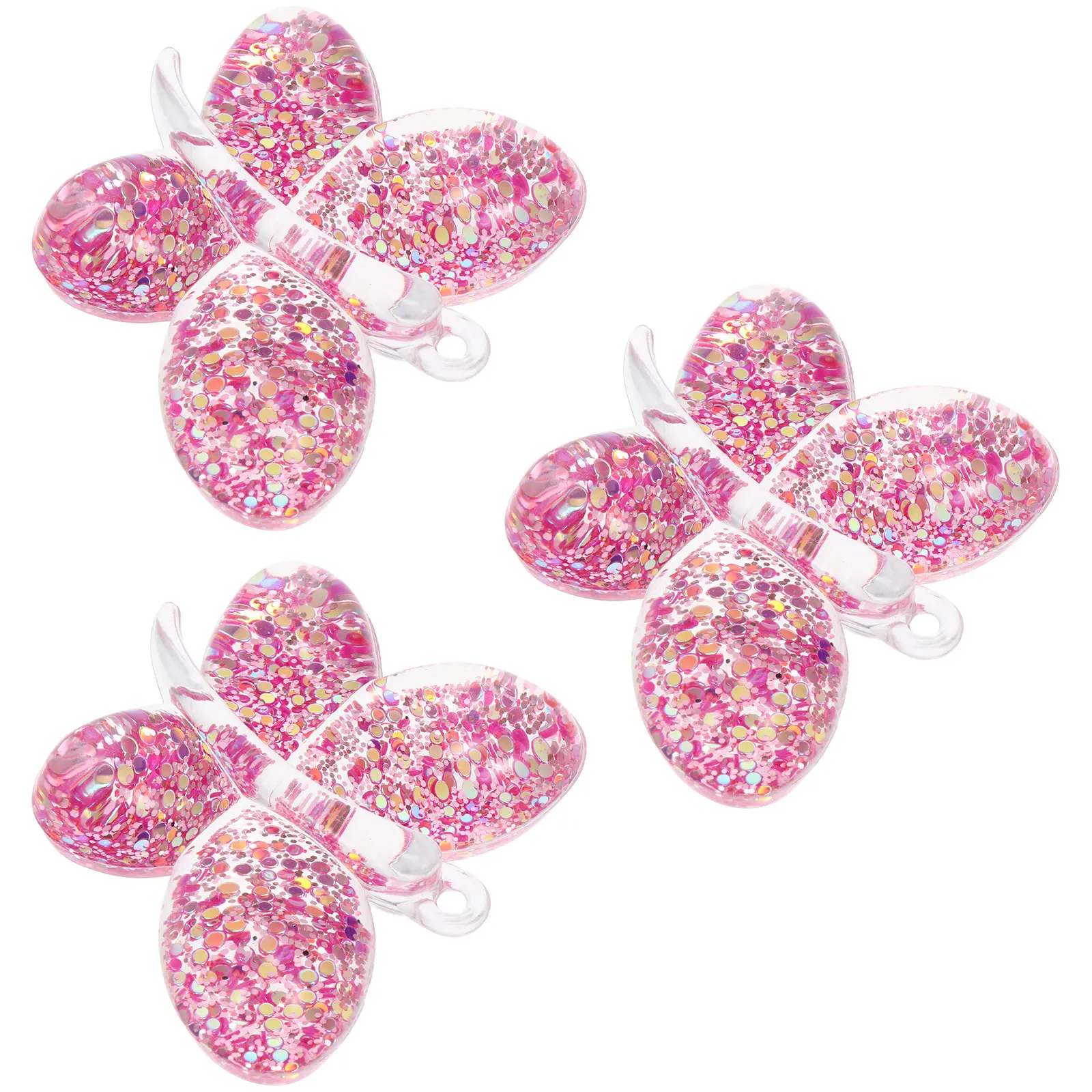 

3pcs Butterfly Pendant Keychain Pink Acrylic DIY Charm Necklace Sequined Pendants Lightweight Storage Craft Decor Jewelry