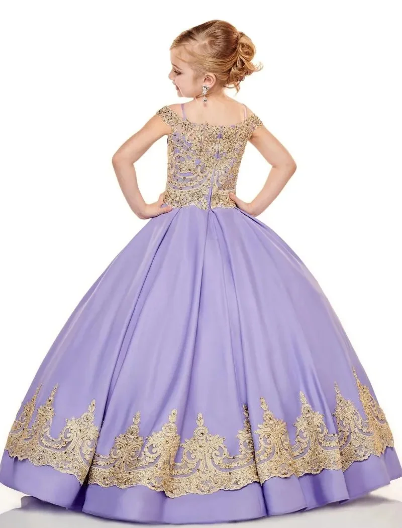 Girl's Dresses Sweet Lilac Flower Girl Dress For Wedding Champagne Lace Off The Shoulder Ball Gown Long Birthday Party