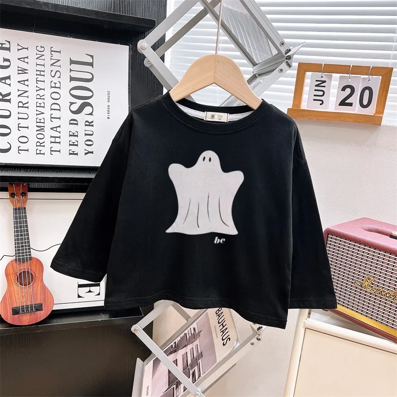 Children\'s T-shirts Full Sleeve Girls Top Tees Boys Shirts Crew Neck Pull Over Kids T Shirt 2024 Autumn Cartoon Baby Clothing