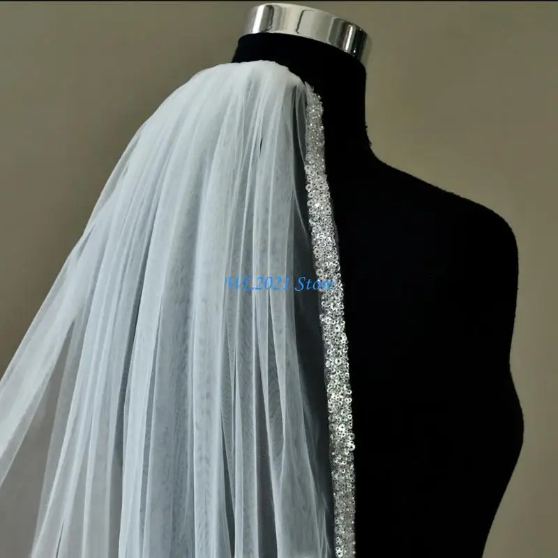 G5GC غطاء رأس الزفاف اللامع حجاب قصير مريح من التول لحدث الزفاف