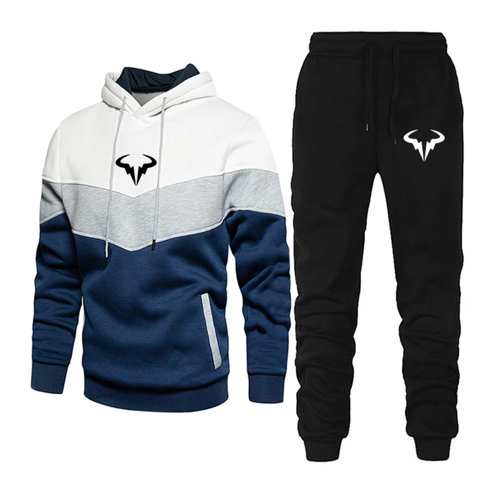 2024 Spring Autumn Men's Rafael Nadal Symbol Logo Printing Fashion High-Quality Patchwork Hoodies+Casual Jogging Sweatpants Sets