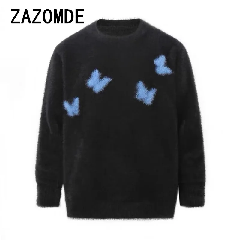 ZAZOMDE Harajuku الموهير سترة Y2K الرجال محبوك فراشة مريحة البلوز الشارع الشهير عادية فضفاض كم طويل رقيق غامض البلوز #6