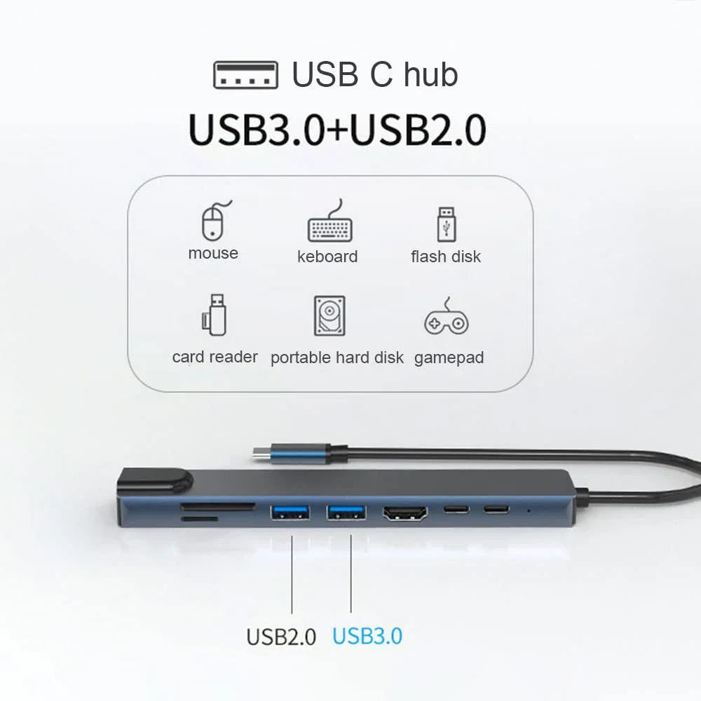 USB C HUB 8w1 Multiport Adapter z 4K HDMI USB3 0 USB2 0 SD TF Card Reader UltraSLIM dla MacBook Pro Air iPad Pro i innych