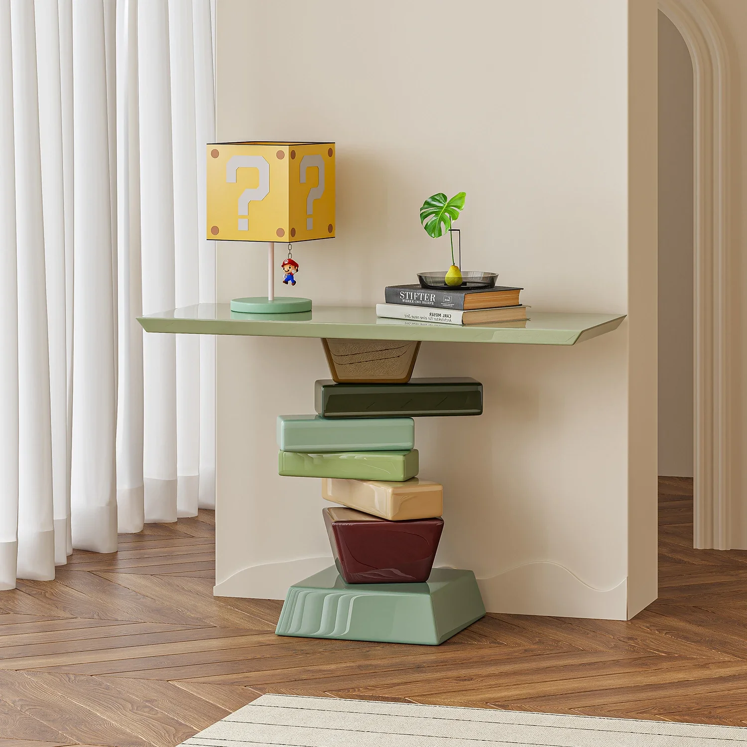 Contrasting color sugar cube entrance table Italian villa hotel entrance table designer corridor wall decoration table