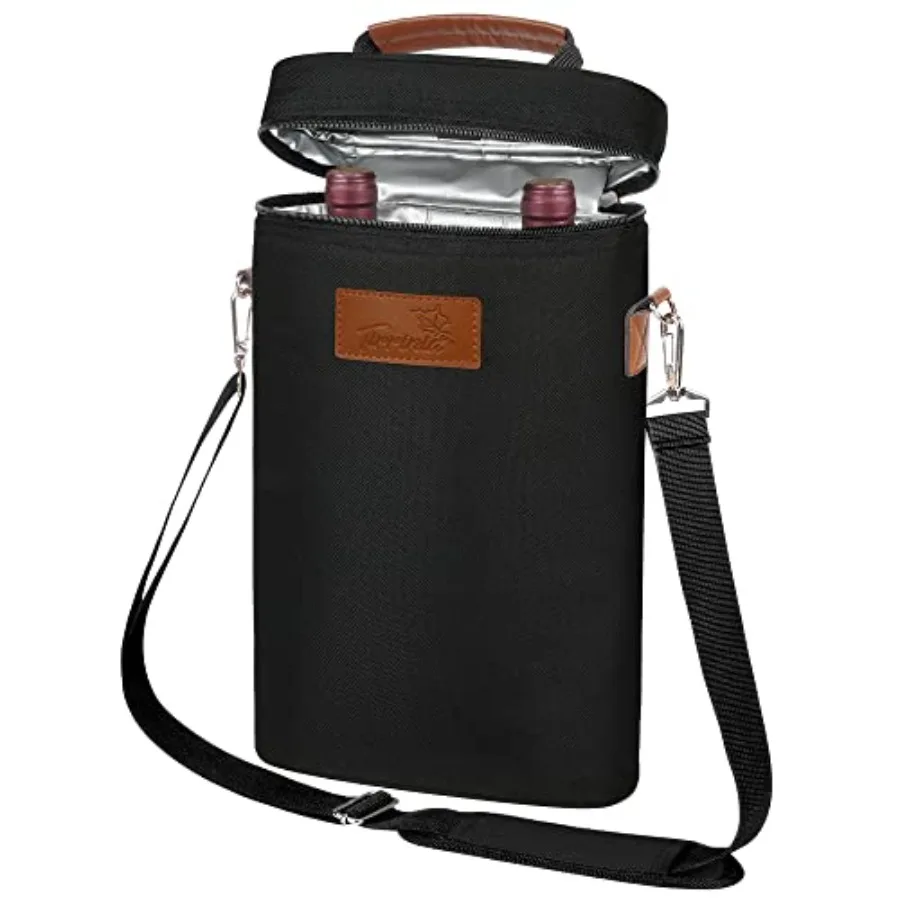 

2 Bottle Leakproof Insulated Wine Tote Carrier Bag - Padded Cooler for Travel, Restaurants, Tasting, Parties, Great Gift for Wi